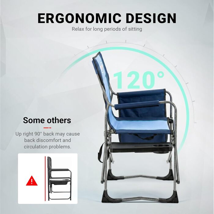 Кемпінговий стілець OVERMONT складний з бічним столиком та охолоджувальною сумкою, до 180 кг, синій