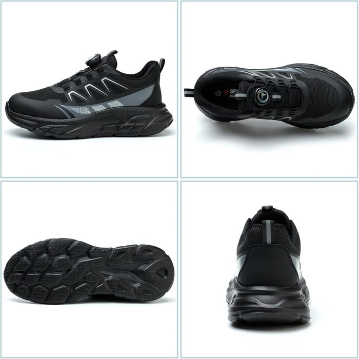 Черевики робочі чоловічі та жіночі спортивні, легкі, дихаючі, на шнурівці, з швидкою застібкою, з обертовим закриттям, з металевим підсилювачем, 44 EU, чорні