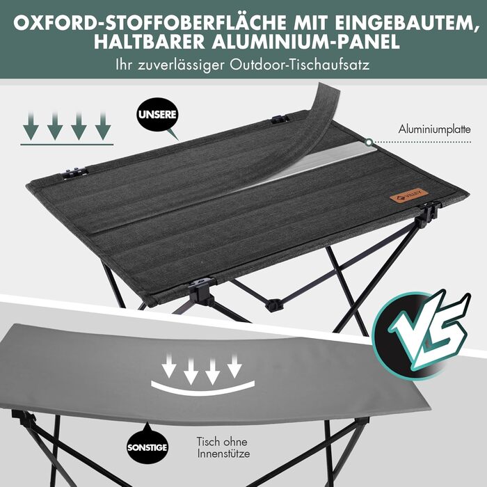 Стіл для кемпінгу VILLEY складний, з алюмінію та Оксфордської тканини, 25 кг, з сумкою, для відпочинку на природі, кухні та риболовлі, чорний