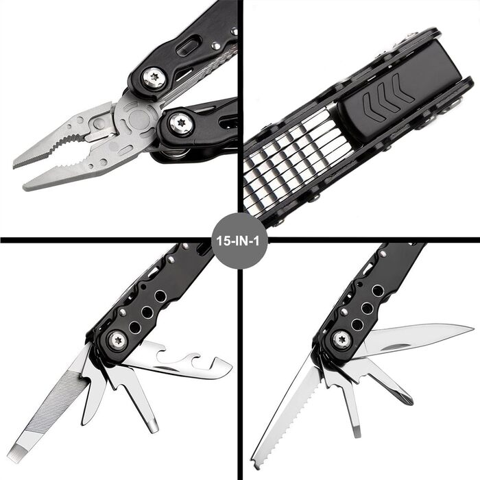 Мультитул з нержавіючої сталі 24-в-1, багатофункціональний інструмент для кемпінгу та ремонту, чорний