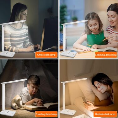 Стійка лампа Jumoking LED з регулюванням яскравості та захистом очей, USB-порт, сенсорне керування, 5 кольорів та 5 рівнів яскравості, для дітей, спальні, читання, офісу (біла)