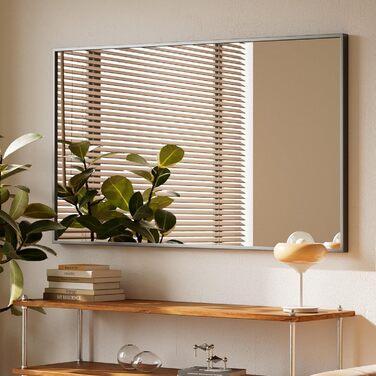 Дзеркало настінне прямокутне BEAUTYPEAK 81x61 см з металевим каркасом, безпечне, для ванної, спальні, вітальні (Чорний)