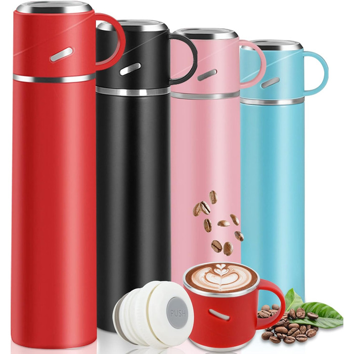 Термос IAGORYUE з нержавіючої сталі, 0.55л, з виливним кришкою та ручкою, подвійні стінки, зберігає тепло/холод до 12 годин, для спорту, офісу, відпочинку на природі (червоний)