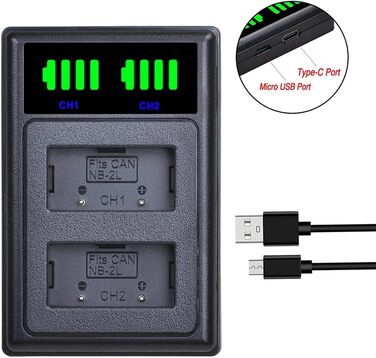 Акумулятор NB-2L 1400mAh з LED-подвійним зарядним пристроєм для Canon EOS 350D, 400D та PowerShot G7, G9, S30, S40, S45, S50, S60, S70, S80