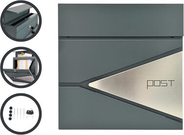 Поштовий ящик Verda з газетницею, антрацит, 37x37x11 см, 2 ключі, настінний, з XL газетницею, замикається