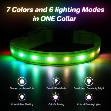 Світлодіодна нашийник для собак Feycig з USB-зарядкою - водонепроникний, регульований, 3 режими, для малих, середніх та великих собак (світло-зелений, M(38-50см))
