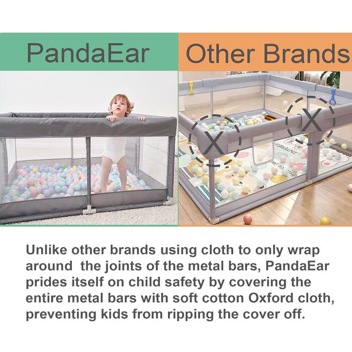 PandaEar Playpen for Baby - Large Baby Playard, Folding Baby Pen, Kids Fence, Stable Baby Gate Playard with Soft Breathable Mesh for Indoor/Outdoor Use, 127cm x 127cm