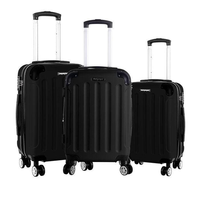 Набір валіз 3er - міцні ABS-валізи з TSA-замком, розширюваний об'єм - M, L, XL, захист кутів, 360° колеса, телескопічна ручка, підходить для ручної поклажі & стійкий до ушкоджень (Чорний)