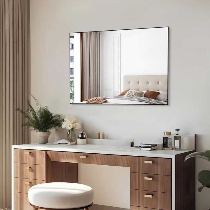 Дзеркало кругле Anyhi без рами, 40.6 см, для ванної, вітальні, спальні, монтаж на стіну, чорний