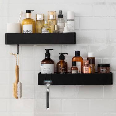 NOSTHEART Shower Shelf No Drilling, 2 Pack Shower Rack Organizer with Hooks, 38-40cm Bathroom Shelf with Large Capacity, Shower Basket for Bathroom and Kitchen