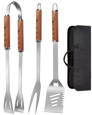 Набір гриль-посуду з нержавіючої сталі з чохлом, 3 шт. | Набір для барбекю, гриль, кемпінг