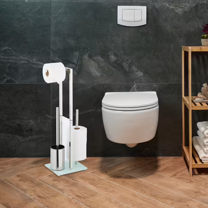 Relaxdays Standing Toilet Set, Stainless Steel & Glass