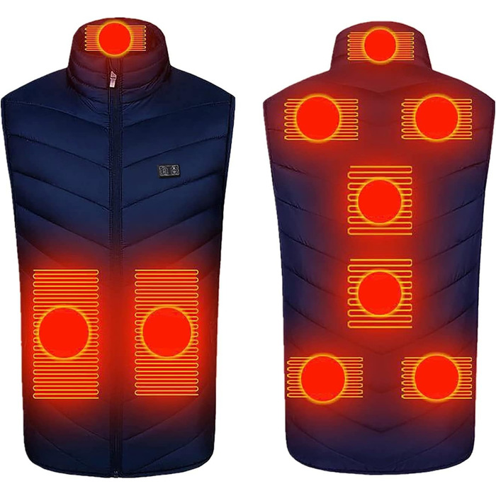 Електрична гріюча жилетка для чоловіків та жінок, 9 зон підігріву, тепла жилетка для зими, куртка з підігрівом, для активного відпочинку (без Powerbank), розмір L, колір A-Blue