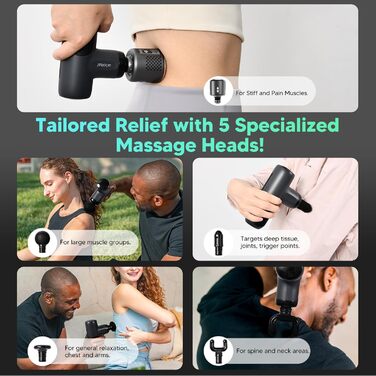 Масажер для тіла Arboleaf Mini Massage Gun: 5 швидкостей, 4 насадки, 3200 U/Min, для дому, фітнесу та подорожей (Чорний з підігрівом)