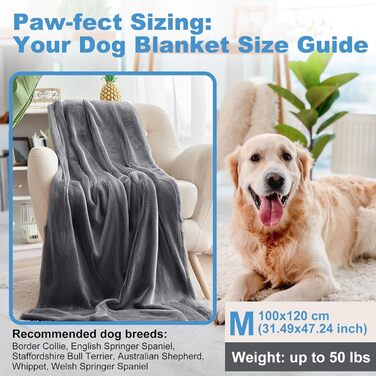 Водонепроникний плед для собак 100x120 см, миючий, з фланцевої тканини, для диванів та ліжок, з неслизьким покриттям, теплий, м'який, захист від протікань, захист меблів для собак та котів (M 100x120 см)