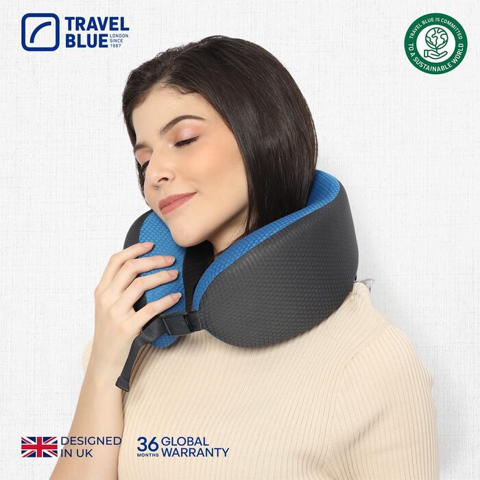 Blue Dreamer Travel Neck Pillow - Memory Foam Airplane Pillow for Travel with Breathable Mesh Fabric, Removable Cover, High Comfort & Support, Easy Storage