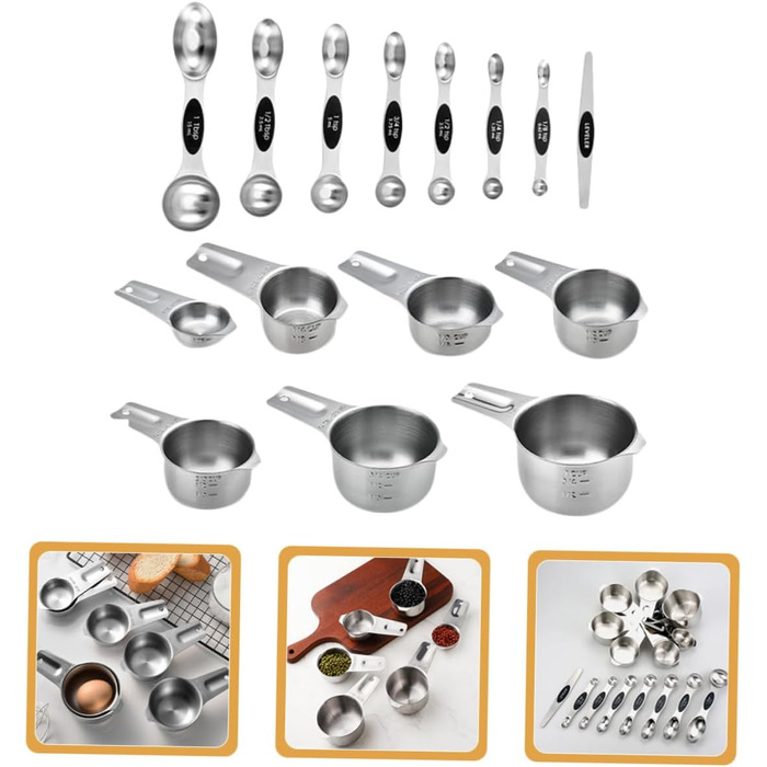 Cabilock 1 Set Measuring Cups Measuring Spoons Set Label Dispenser Teaspoons Instant Kettle Stainless Steel Measuring Cups Adjustable Measuring Spoon Drink Cookie Jar Baking Moulds Stainless Steel