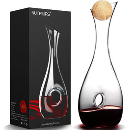 NUTRIUPS Crystal Glass Wine Carafe, 1.2L Wine Decanter, Red Wine Decanter for 375ml & Cork Closure Wine Decanter, Handmade, Drip-Free