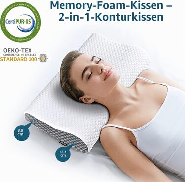 Ергономічна ортопедична подушка для шиї Polovo з ефектом пам'яті (Memory Foam) для зняття болю в шиї та плечах, біло-сіра
