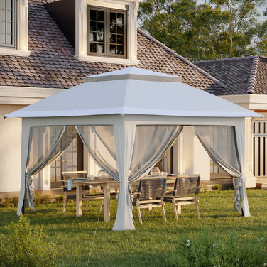 Павільйон Outsunny Faltpavillon Pop-Up Zelt Gartenpavillon, включаючи сумку для перенесення, сталь+Оксфорд+сітка, сірий, 3,64x3,64x2,94 м | Aosom