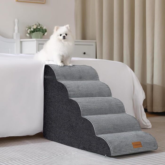 Trhillsbrad Breiter Hundetreppe 5 Stufen 62cm hoch für Kleine Hunde, Hochdichtem Schaumstoff Haustiertreppe, Waschbarem Bezug und Rutschfestem Boden