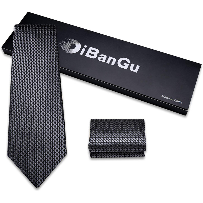 Чоловіча краватка DiBanGu в клітку з шовку, комплект з нагрудною хусткою, запонками та затискачем для краватки в подарунковій коробці для весілля та бізнесу, димчасто-сірий