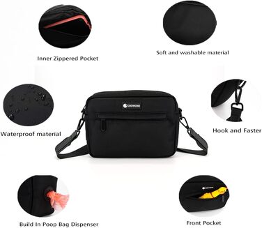 Сумка для ласощів для собак COOWONE, водонепроникна, з інтегрованим диспенсером для відходів, регульована через плече (Чорна)