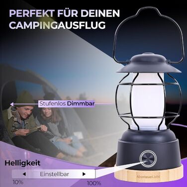 Outdoor LED Camping Lantern AdventureLight - Weatherproof Battery-Powered Camping Lamp with up to 200h Runtime, Steplessly Dimmable, 2 Color Temperatures: Cozy & Refreshing, 390 Lumens, USB Rechargeable