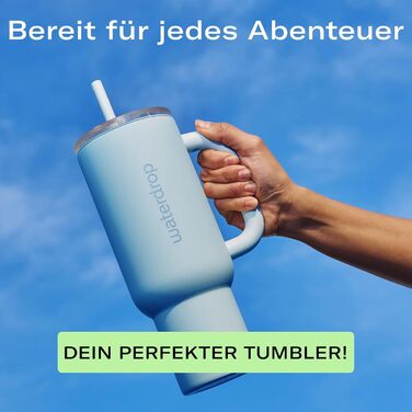 Waterdrop Thermobecher with Straw - 1.1L Insulated Stainless Steel Tumbler - Leakproof, Durable, Keeps Drinks Cold for 12 Hours - White Winter (Pigeon Blue)