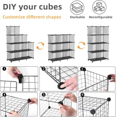 AWTATOS Regal 12 Regal Wire Cube Stackable Shelf Cube DIY Metal Grid Shelf Cube Bookshelf Cube Shelf With Doors For Living Room, Bedroom, Bathroom USCIH12BE (Medium, Black)