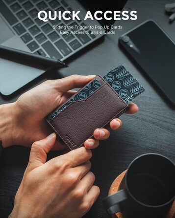 Кредитне портмоне VULKIT з двома вікнами для ID, RFID-захистом, автоматичний підйом, з натуральної шкіри, для карток та грошей (Коричневий)
