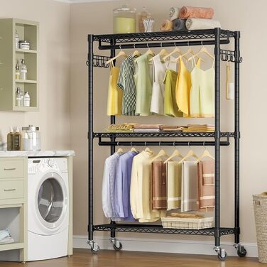 Clothes rack, clothes rod, rolling clothes rack, rolling clothes rod, sturdy clothes rack, clothes rack with wheels 90x43.5x180cm, load capacity 100kg