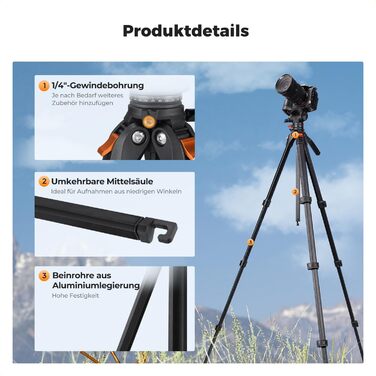 Штатив для камери K&F Concept з гідравлічною головою, алюмінієвий компактний штатив для DSLR, відеоштатив 187 см з тримачем для смартфона та планшета