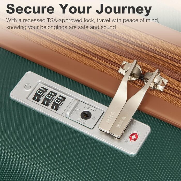 Чемодан-валіза KONO Trolley XL з ABS+PC, 4 колеса, TSA-замок (кремовий/коричневий) та M(55см) темно-зелений/коричневий