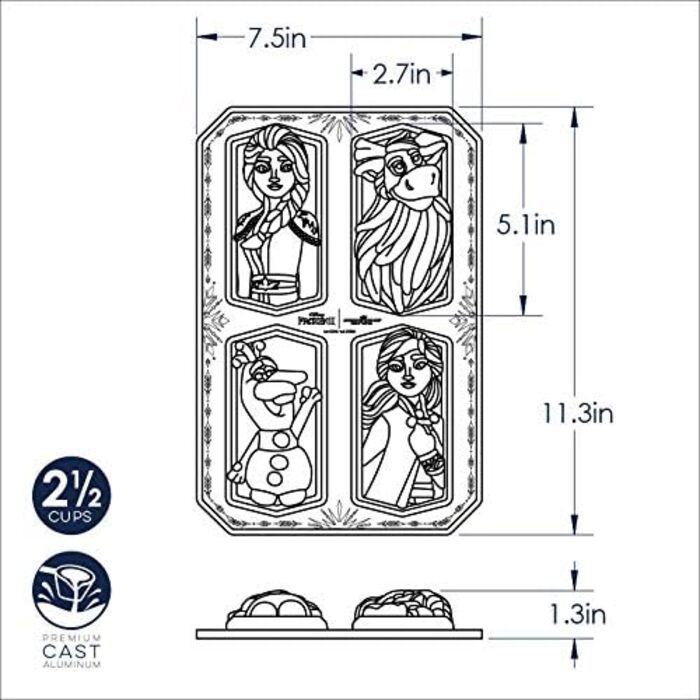 Nordic Ware Baking Pan, Cake Pan, Disney Frozen, gold, 4 different characters, aluminum, non-stick, NW 94378