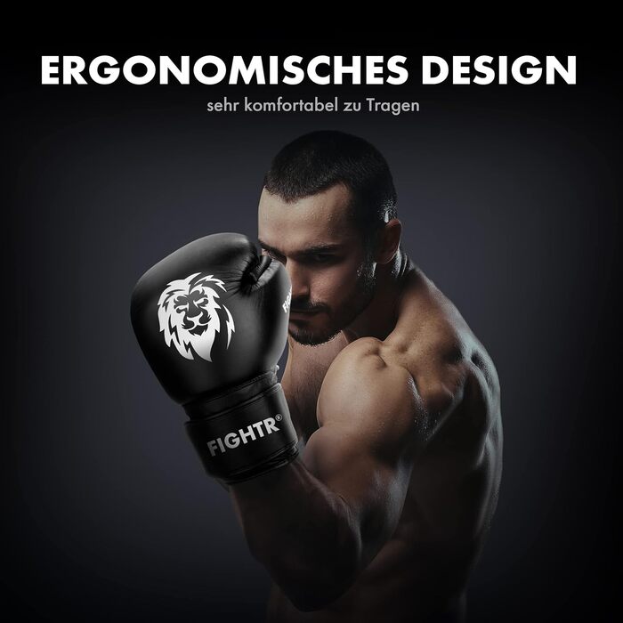 Боксерські рукавички FIGHTR® Pro з натуральної шкіри для чоловіків та жінок | для боксу, ММА, муай-тай, кікбоксингу та єдиноборств | 10, 12, 14 унцій | з сумкою (Чорний)