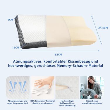 IDEA Pillow Neck Pain Relief, Ergonomic Orthopedic Pillow Neck Support, Memory Foam Pillow for Side, Back & Stomach Sleepers, Anti-Snoring Pillow for Men Women (62 * 34.5 * 12/8CM)