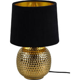 Настільна лампа Reality Leuchten Sophia, кераміка, золото, абажур з тканини (зелений/чорний), E14, 16 см