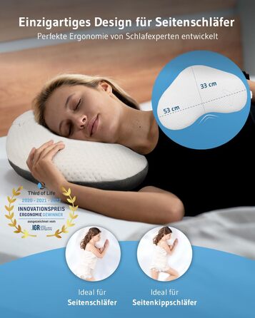 Third of Life Orthopedic Side Sleeper Pillow Twist with innovative Intense cover, Memory Foam Pillow against neck pain, Ergonomic pillow for side sleepers & allergy sufferers