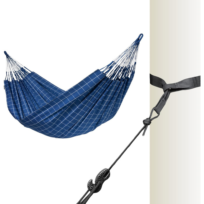 Гамак LA SIESTA® Brisa – класичний, ручної роботи з Колумбії, 160 см, блакитний, для дому та відпочинку на природі (з кріпленням для дерева та стовпа)