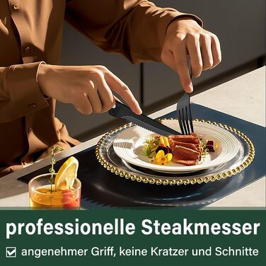 Cutlery Set 6 Persons Black, 36-Piece Stainless Steel Cutlery Set with Steak Knives, Dining Cutlery Set with Knife Fork Spoon, Elegant Tableware for Restaurant/Party, Dishwasher Safe