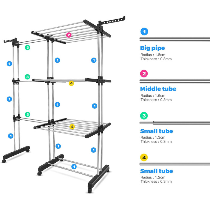 Сушарка для білизни Turm з колесами, складна, 3 рівні, сіра. Компактна сушарка-вежа для дому та вулиці