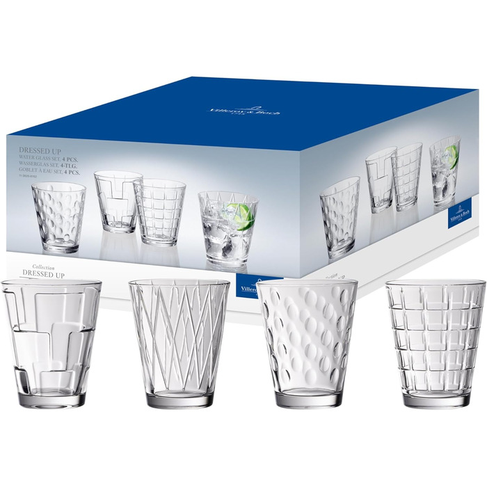 Villeroy & Boch – Dressed Up Water Glass Set, 4-Piece, 310 ml, Dishwasher-Safe, Special Drinking Glasses, Glasses for Water, Drinking Glass Set, Juice Glasses, Crystal Glass