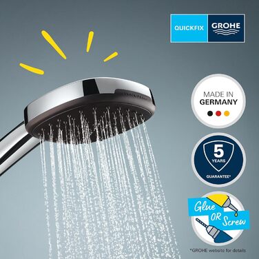 Душова лійка GROHE Vitalio 110, водозберігаюча, 8 л/хв, 2 струмені, регулюється, універсальне підключення, захисний силіконовий кільце, кругла, хром, 26397001 (Набір ручної лійки)