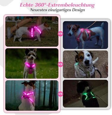 Світловідбиваючий нашийник для собак PZRLit з підзарядкою, для маленьких собак, XS, LED, для безпечних прогулянок вночі - Рожевий