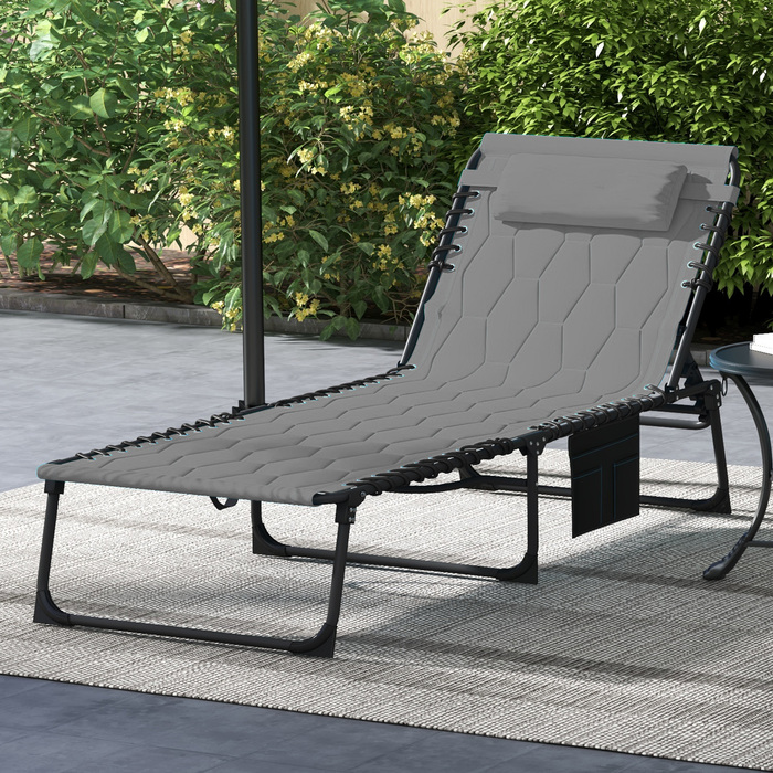 Шезлонг Outsunny, розкладний, з подушкою, стійкий до погодних умов; 188 x 65 x 36 см, сірий + чорний