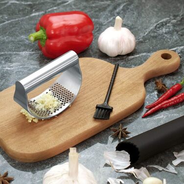 Набір прес-подрібнювачів часнику з нержавіючої сталі (3 шт.) - прес, подрібнювач, м'юлер, кухонний аксесуар з силіконовим очищувачем