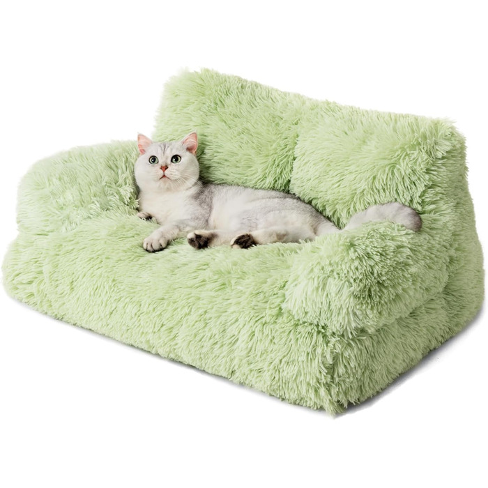 MEWOOFUN Stylish Cat Bed Cat Sofa Fluffy - 76x45cm Cat Bed Large Plush Cat Couch for Small Dogs and Cats Removable and Washable (green)