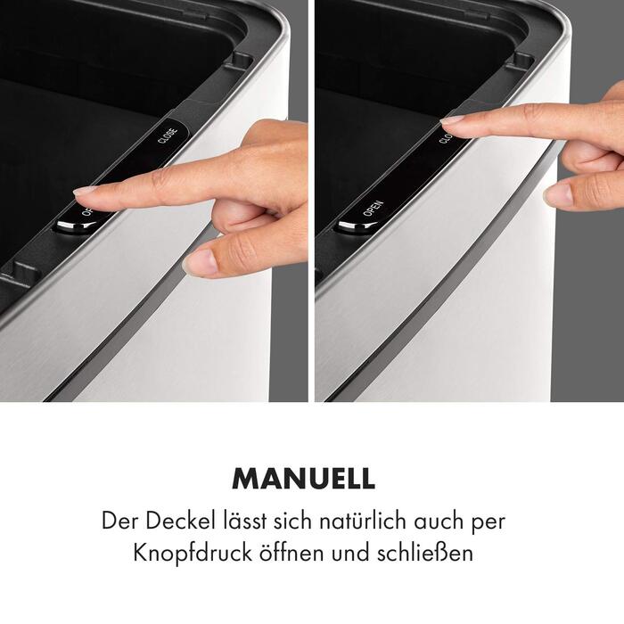 Сенсорний сміттєвий бак Klarstein Touchless, 72 л, 4 контейнери (43л + 2x12.5л), автоматичне відкриття та закриття, сріблястий