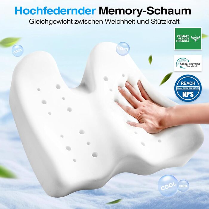 Подушка для сидіння Ophy для авто та офісного крісла з піною Memory Foam, знімною обкладинкою, чорна